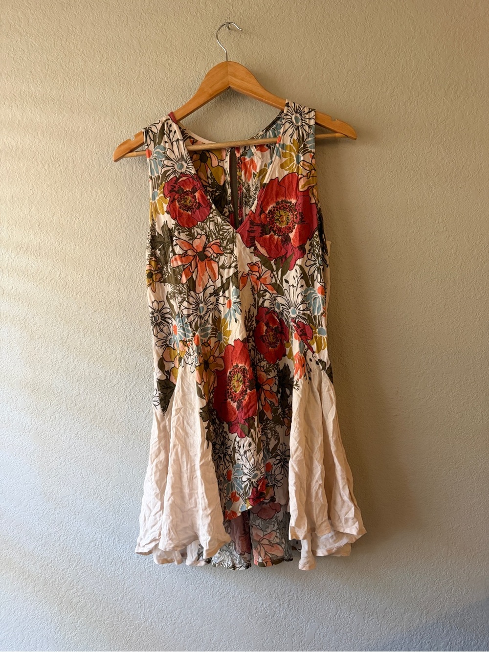 Free People Backyard Party Mini Dress Cream Floral Asymmetrical Hem XS